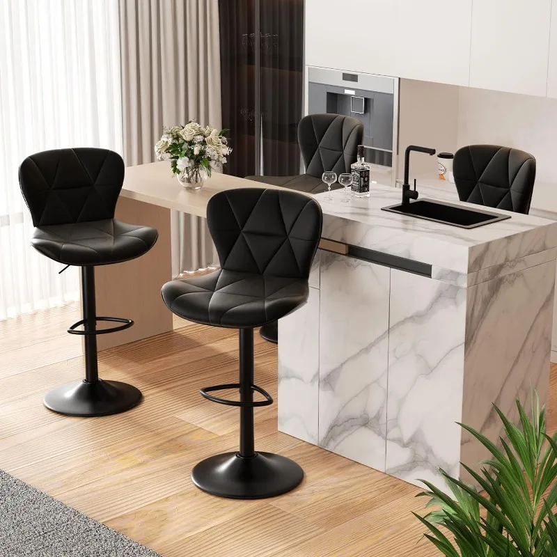 Moderner Barhocker 4er-Set, verstellbare, mit Kunstleder gepolsterte, drehbare Barhocker mit Rückenlehne