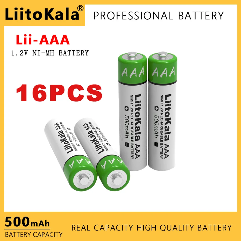 16PCS LiitoKala Original AAA NiMH 1.2V 500mAh Rechargeable Battery Suitable For Toys, Mice, Electronic Scales, Etc.