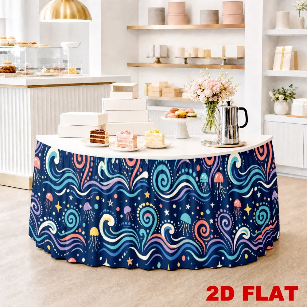 2D flat sea wave jellyfish color tablecloth, 1-piece set, back-to-school season, wedding, party, Halloween, Thanksgiving