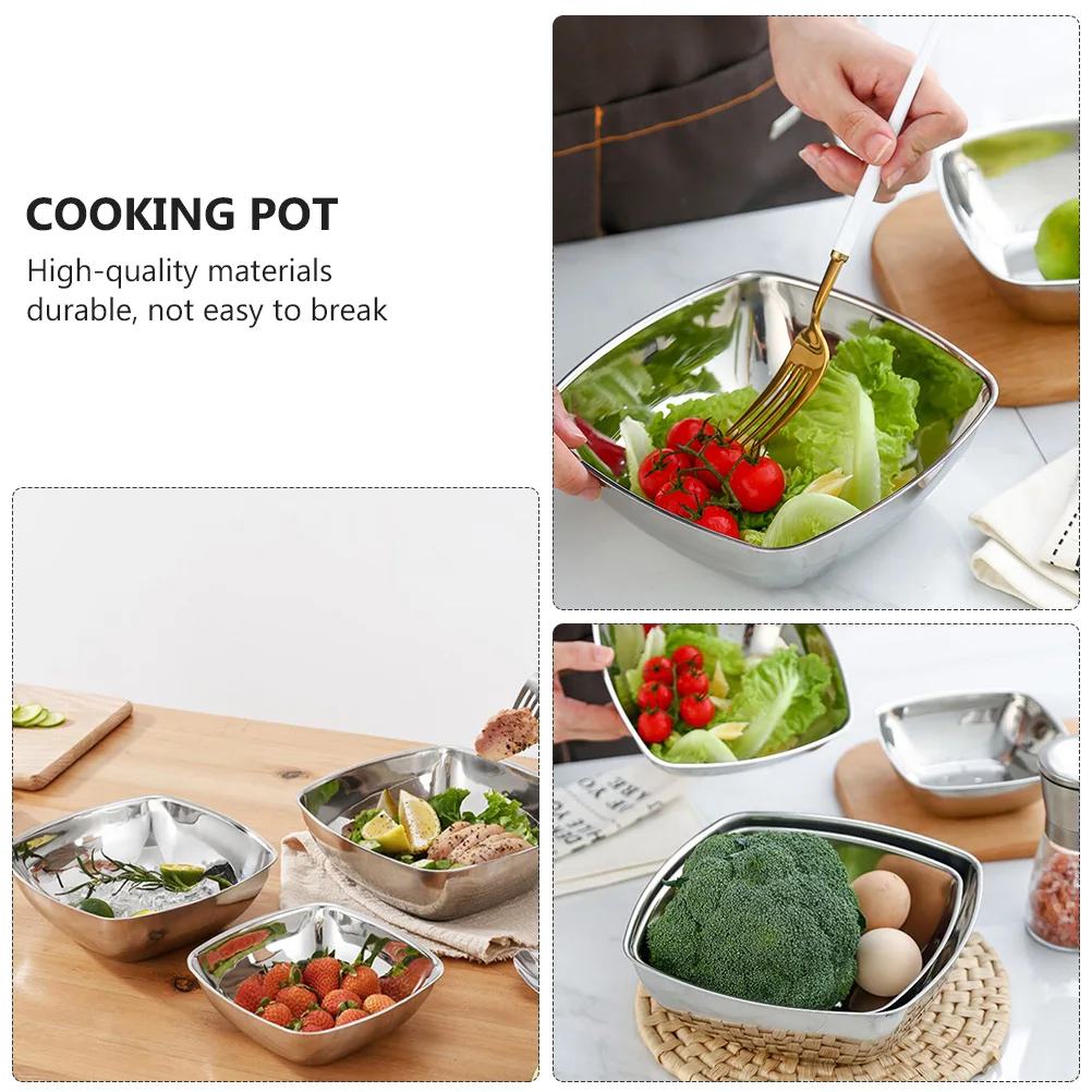 

Stainless Steel Square Bowl Easy Clean Salad Fruit Vegetable Rice Kitchen Cooking Accessories Home Dining Set