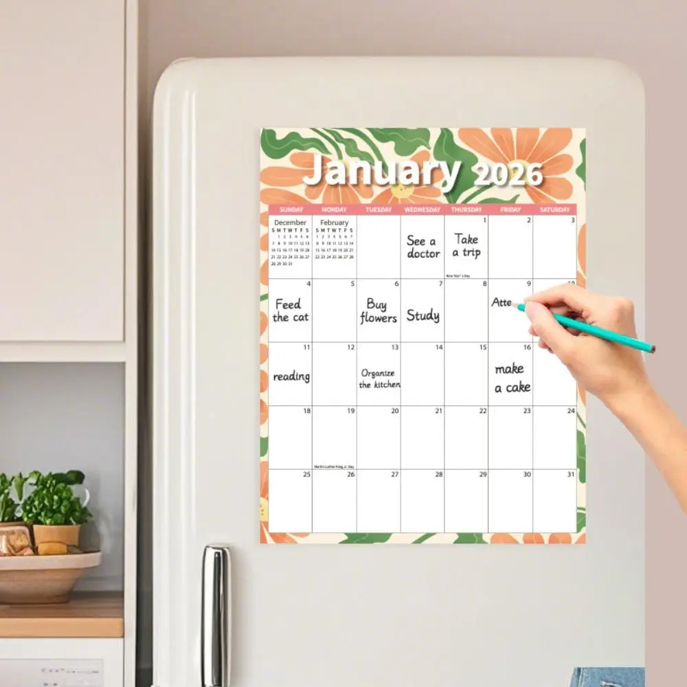 Creative English Magnetic Calendar Notes Colorful 2026 Calendar Thick Paper Agenda Organizer 12 Month Calendar Office Stationery