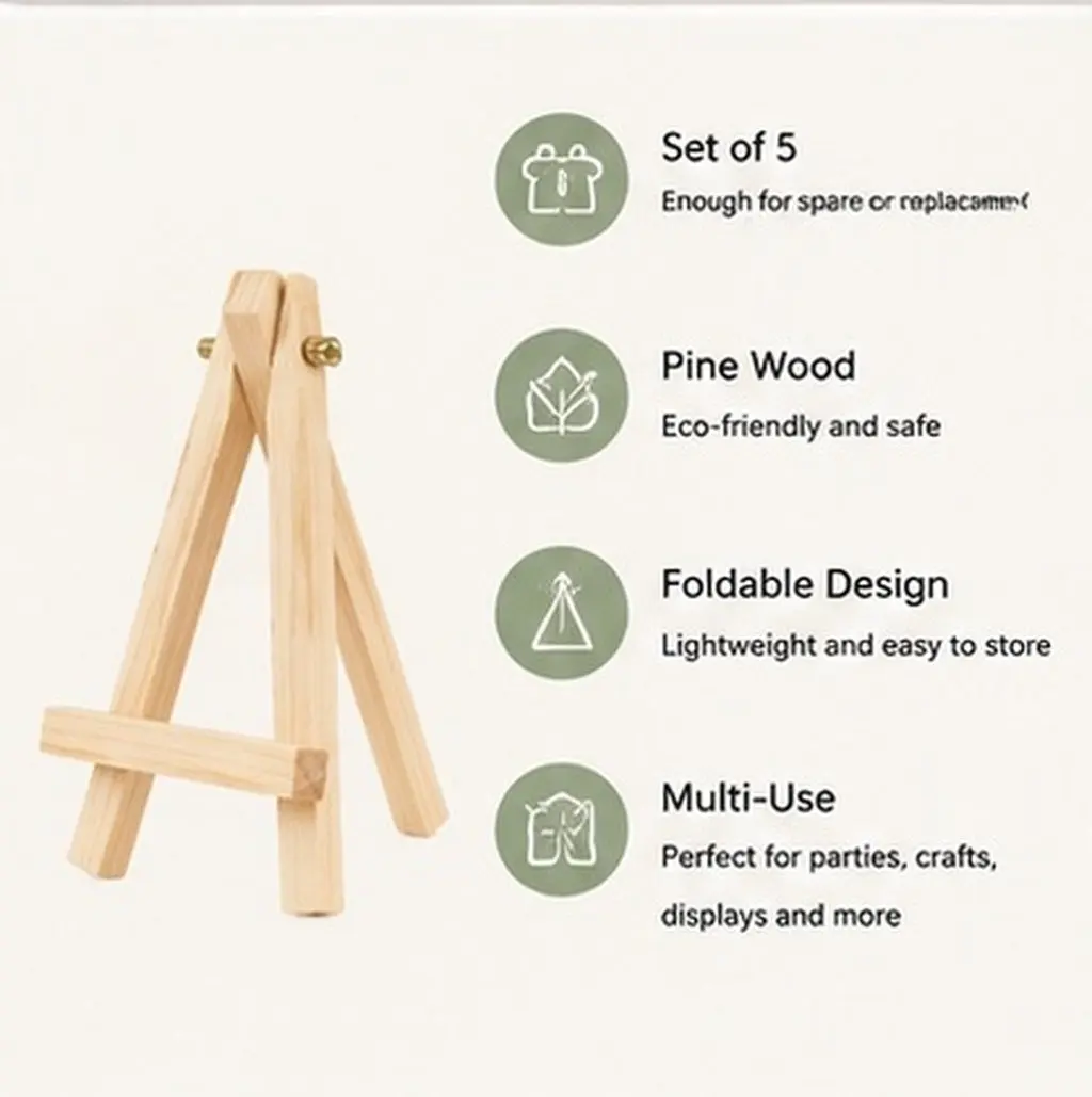 5Pcs Mini Pine Wooden Easel Foldable Art Display Stands Table Cards Holders for Weddings Parties Creative Home Use