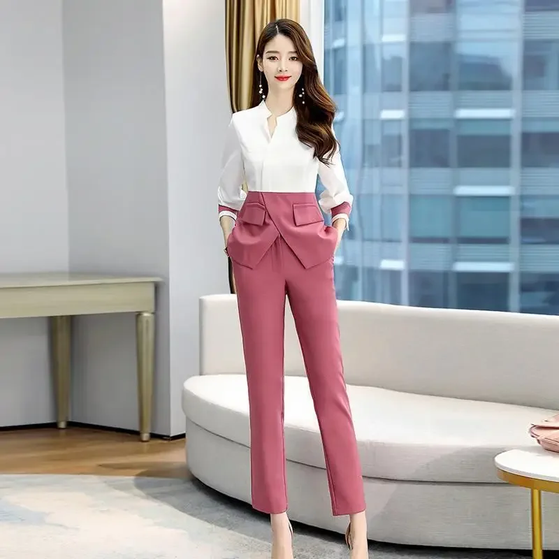 Conjunto de dos piezas de pantalones para mujer, ropa de trabajo para mujer, traje de negocios profesional, pantalones de algodón para oficina,