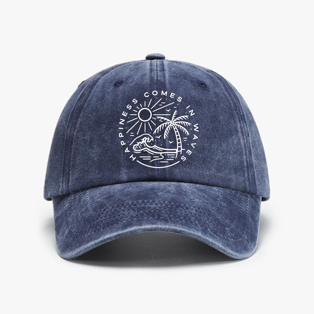 Happiness Comes In Waves Printing Men Women Distressed Baseball Cap Creativity Adjustable Couple Washed cowboy hat
