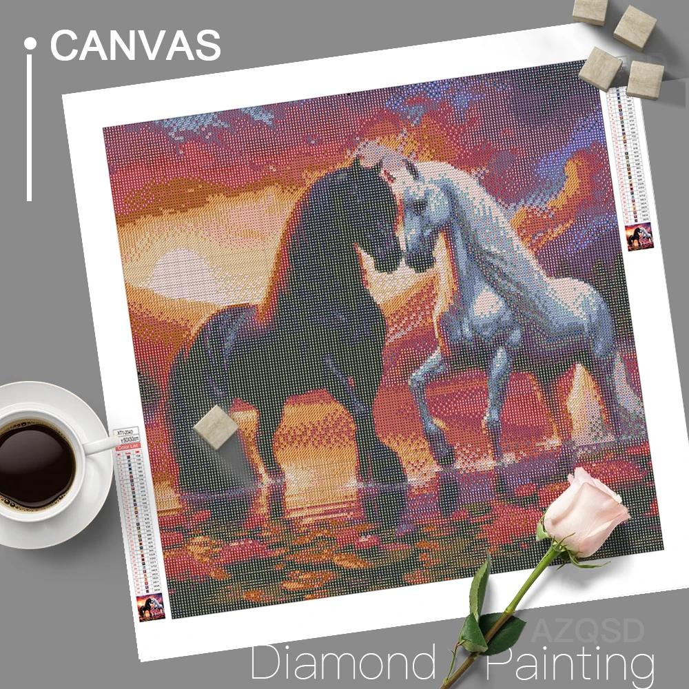 AZQSD Diamond Painting Full Drill Horse Animal Rhinestones Pictures 5d Diy Embroidery Sunset Mosaic Gift Cross Stitch Kits