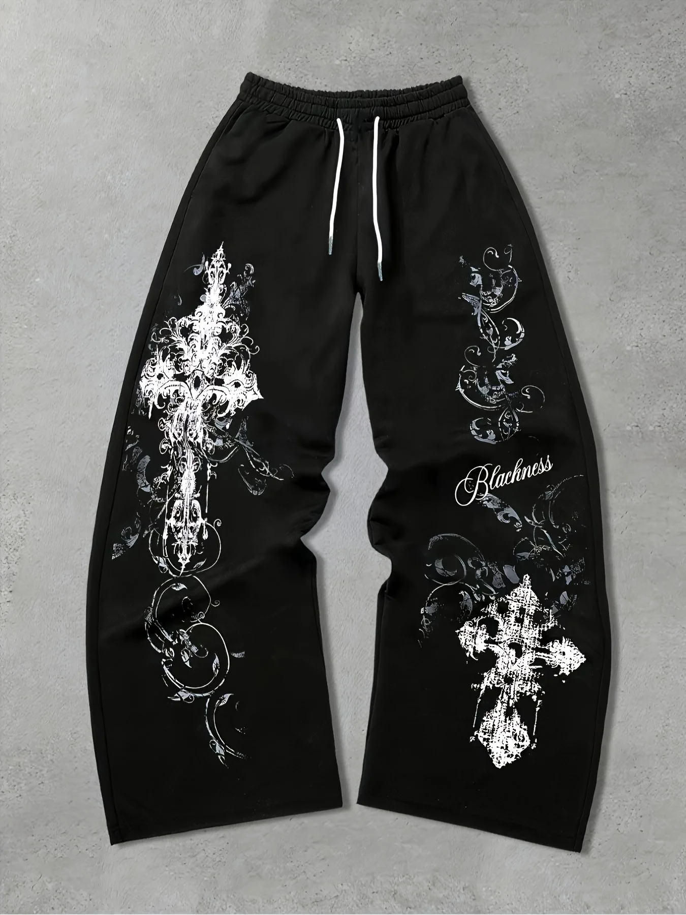2026 Autumn/Winter Men's Gothic Vertical Pattern Wide Pants with Drawstring Loose Straight Tube Y2K Loose Punk Streetwear Pants