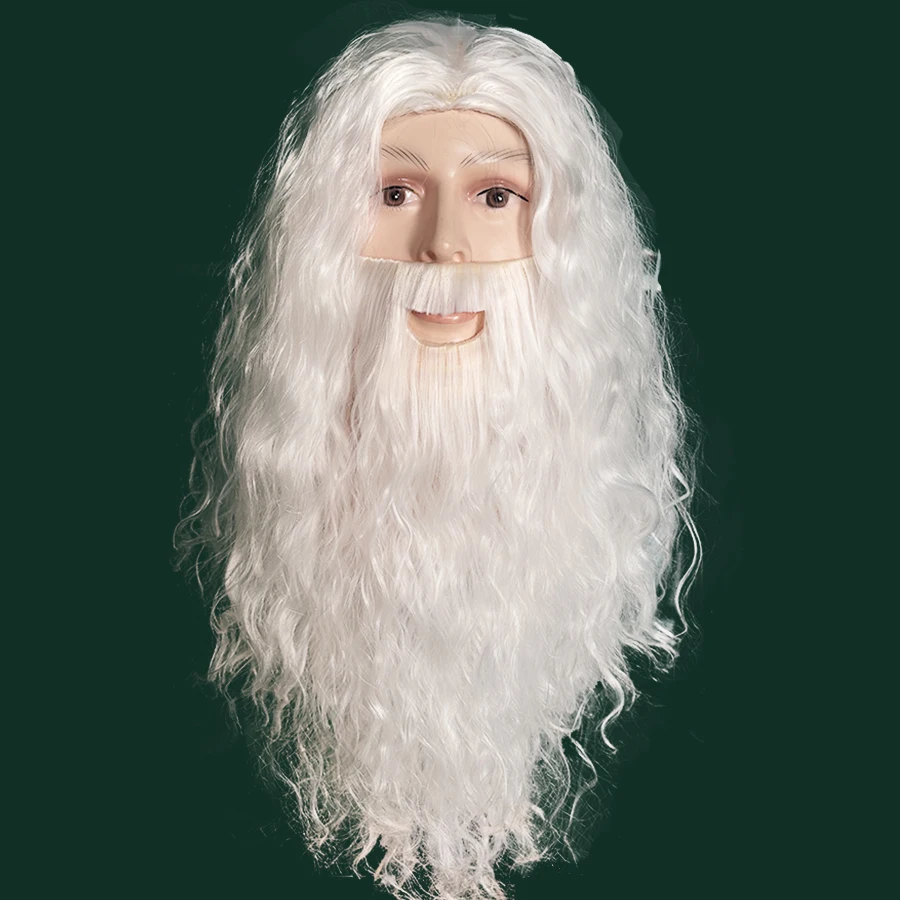 Santa Claus Wig, 20-Inch White Beard Synthetic Fiber, Heat Resistant Polyester, Funky Style, Men's Costume Accessory image 4