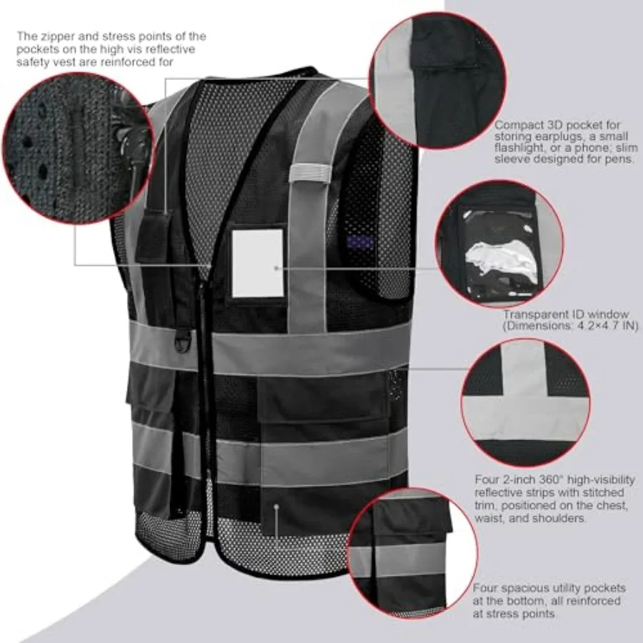 High Vis Safety Vest Reflective Strips, Multi-Pocket Design, Available in,,,,,,purple