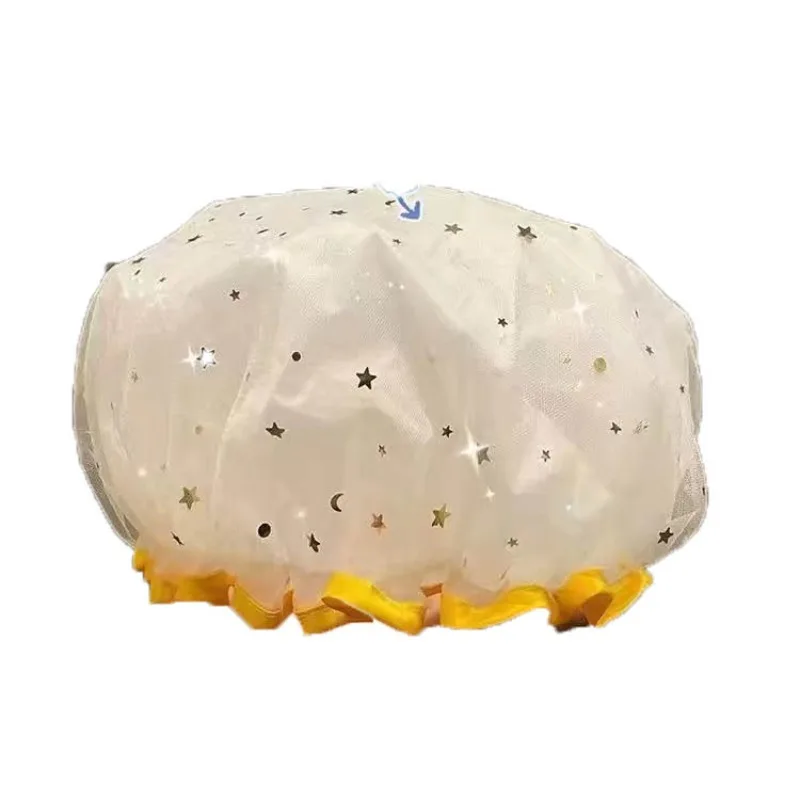 Waterproof Double-Layer Shower Cap Starry Sky Design Fashion Reusable Bathing Hat Kitchen Oil-proof Sanitary Hat