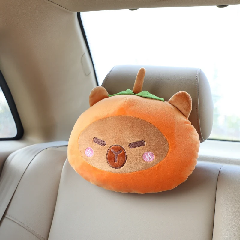 Cute Capybara Plush Car Pillow Rearview Mirror Tissue Box Car Headrest Shoulder Cover Combination Of Car Supplies Decoration Car