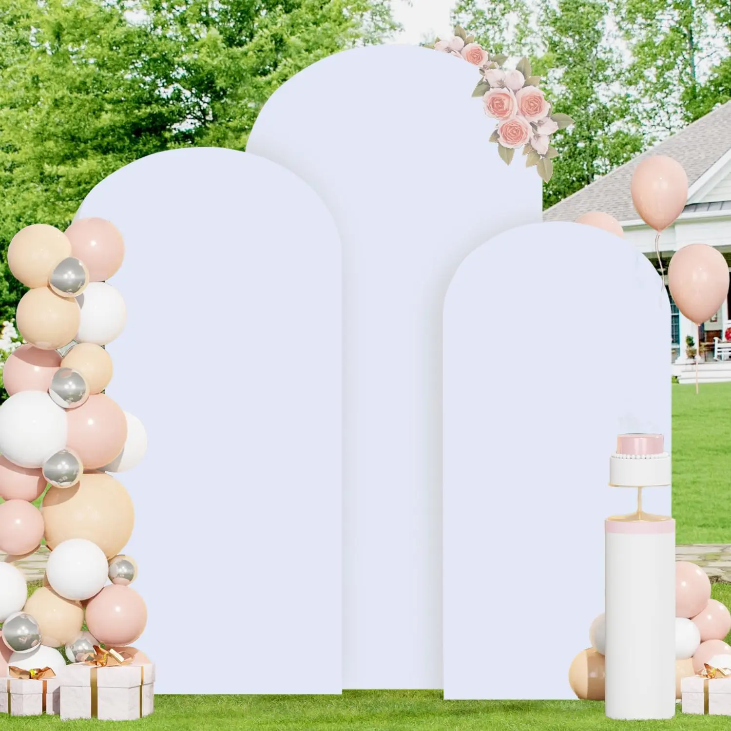 Couverture d'arrière-plan en arc Double face, décoration de mariage, fermeture éclair vert sauge, couverture d'arrière-plan épaisse et extensible pour l'ajustement de scène de fête