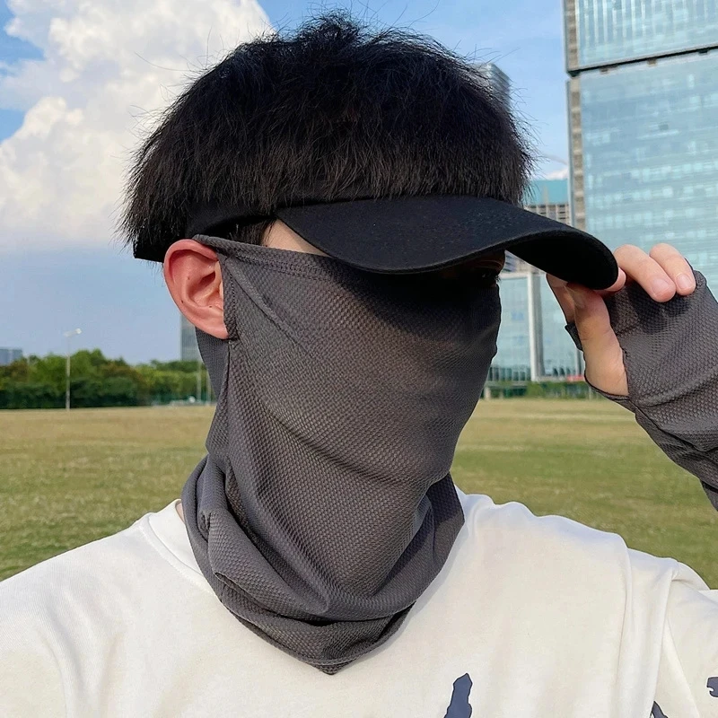 

Summer Ice Silk Sunscreen Mask For Men Women Outdoor Cycling Face Cover Solid Color Neck Wrap UV Protection Ear Bandana Scarf