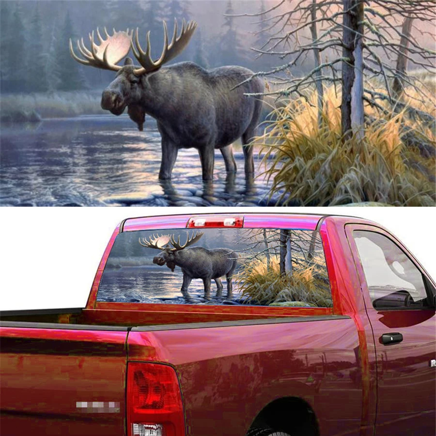 

1pcs 22"x65" Rear Window Graphic Decal Forest Animals Moose Rear Window Sticker for Jeep SUV