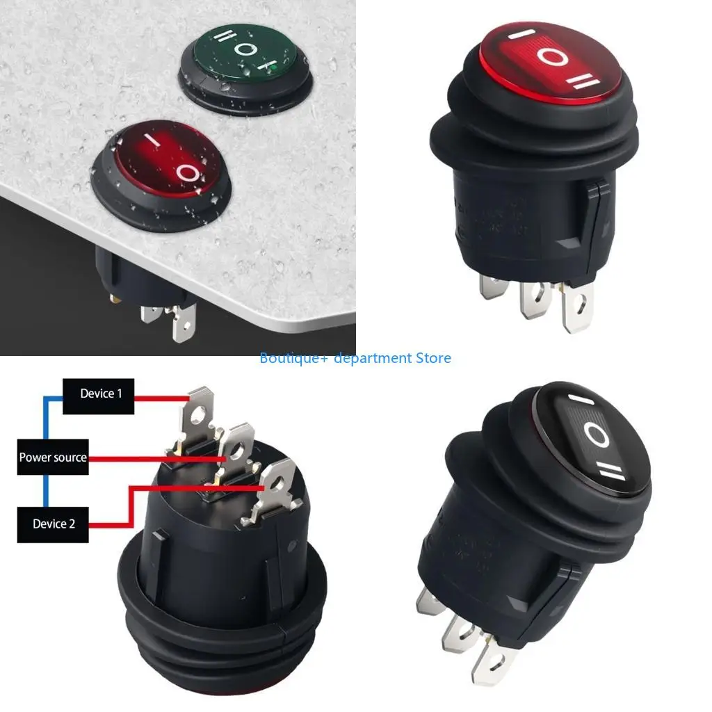 E1PD Oil & Water Resistant Round Rocker Switches 3 Pin 3 Position Switches No Light for Easy Installation In Wet environment 