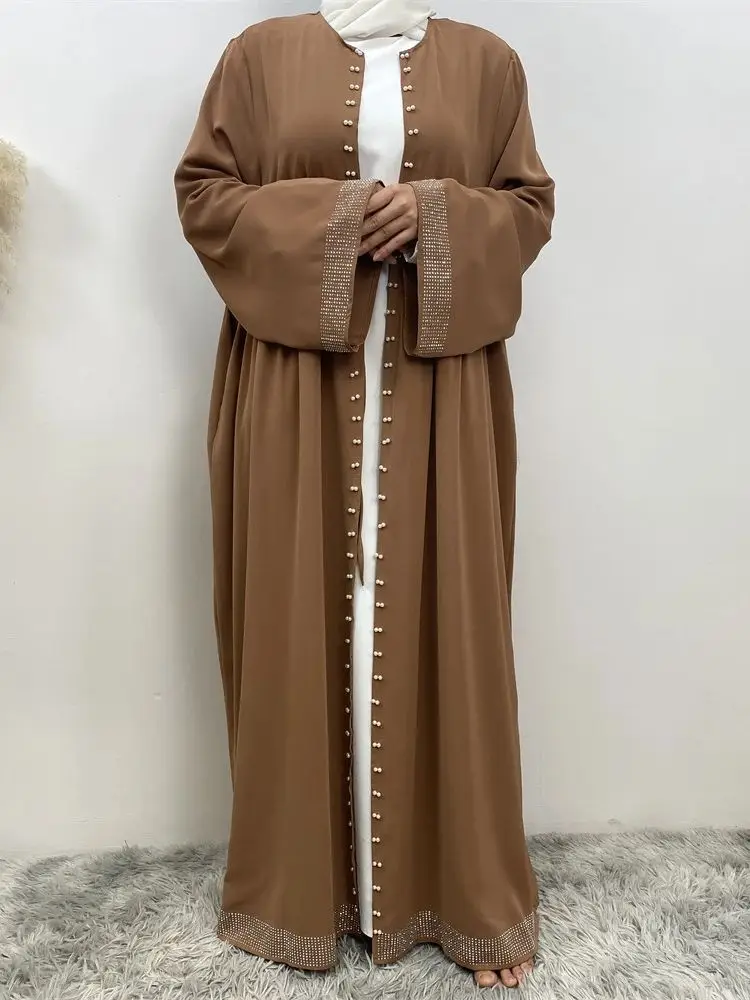 Imagem -02 - Ramadan Abaya com Beading Longo para Mulheres Veste Muçulmana Kaftan Feminino Dubai Kaftan Islam Abayas Eid e Ramadan Dubai e Turquia