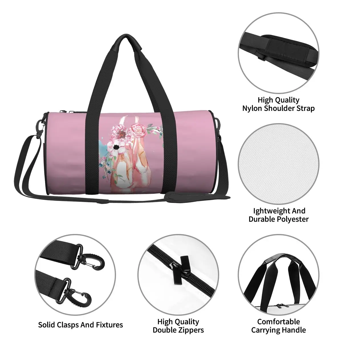 Cute Ballet Dance Gym Bag para homens, Sacos desportivos portáteis com sapatos, Travel Training, Bolsa personalizada, Saco de fitness para meninas, Kawaii, rosa