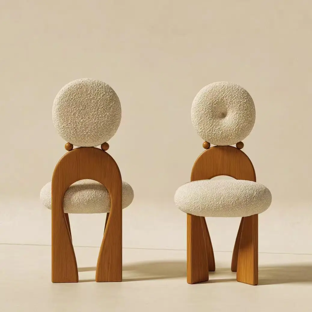 xx-Nordic  Dining Chairs Solid Wood Frame Earrings Design Upholster Home Office Kitchen Modern Lamb Wool Dining Room Chairs*