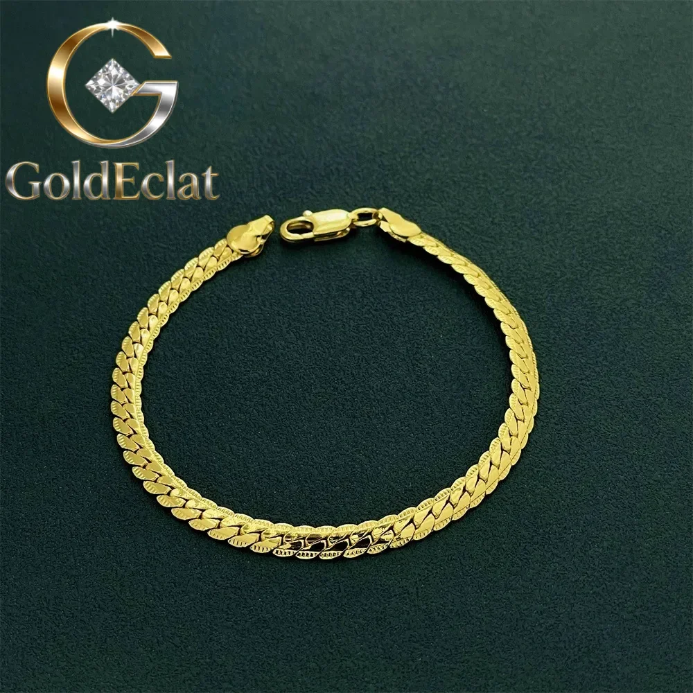 

Браслет GoldEclat Luxury из чистого золота 24K 9999 пробы, 5 мм, плоский, в виде змеиной кости, для мужчин и женщин