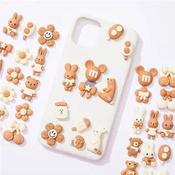 10pcs Cartoon Beige Coffee Bear Rabbit Resin Cabochon Flatbacks Fit Phone Deco Parts Kawaii DIY Embellishments Accessories