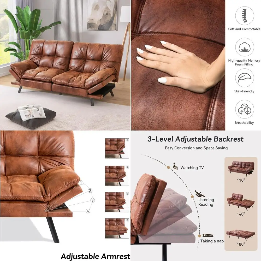 

Диван-кровать-футон из пены с эффектом памяти, раскладной диван, двухместный диван, современный складной маленький диван из искусственной кожи для гостиной