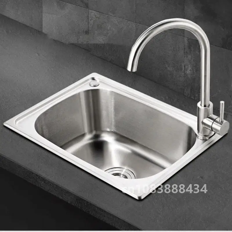 Silvery 304 Stainless Steel Kitchen Sink Multiple Size Undermount Basin Sink Single Tank Wash Vegetables Thickened Basin Set