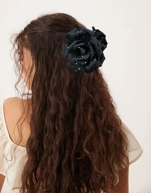 AWAYTR French Fabric Rose Flower Hair Claw Clips For Women Girls Hair Clip Barrette Hairpins Hair Clamps Hair Accessories Gift
