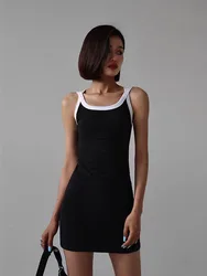 Sexy Backless Women Strap Dress Summer Korean Chic Bodycon Splicing Mini Dress Fashion Streetwear Party Club Ladies Vestidos