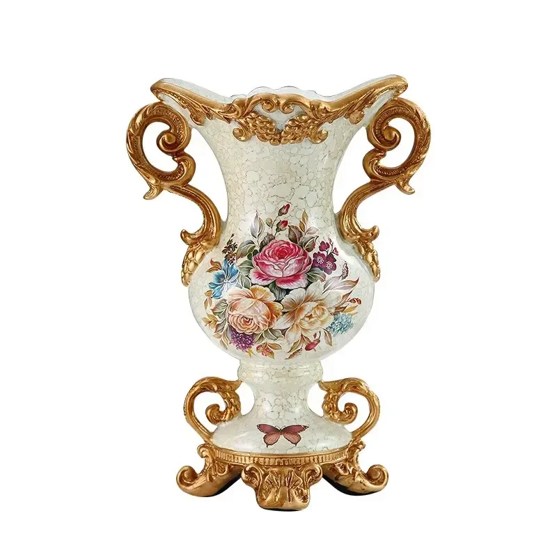 Home Tabletop Decor European Style Resin Amphora Vase With Flower