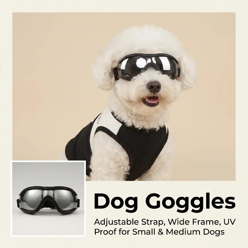 Gafas de Sol Ajustables de TPU para Perros, Protección UV, Gafas para Mascotas Pequeñas, Fáciles de Usar, Gafas para Cachorros para Paseos al Aire Libre, Conducción, Antisalpicaduras, Esquí