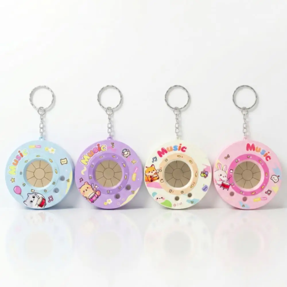 Round Recording Electronic Drum Keychain Cartoon Sounding Electronic Piano Drum Keychain Interactive Playable