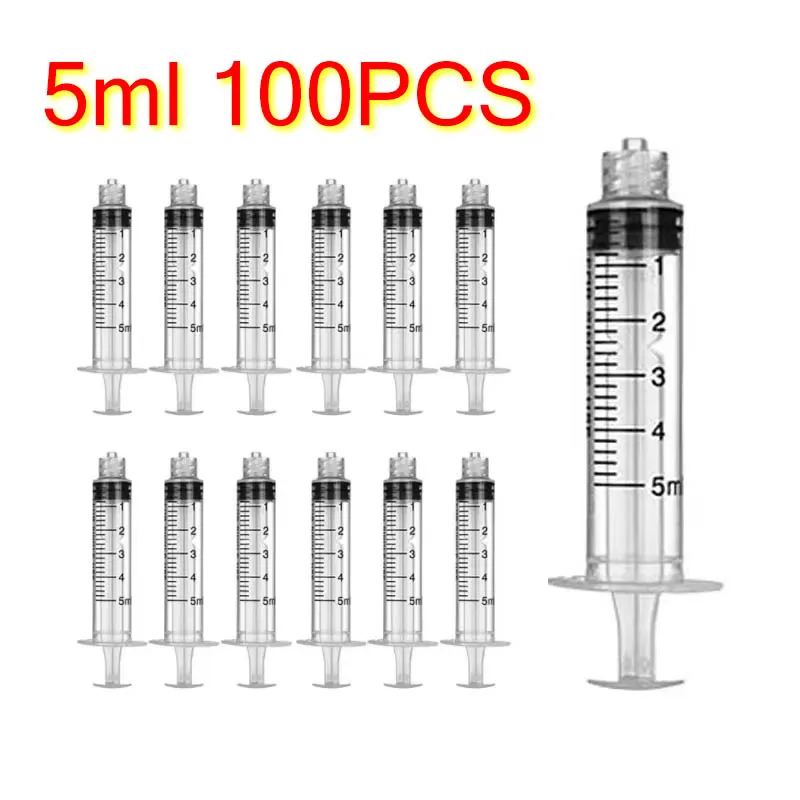 100pcs 5ml Disposable Sterile Luer Lock Plastic Syringe, Individually Wrapped Syringe For Lab Use