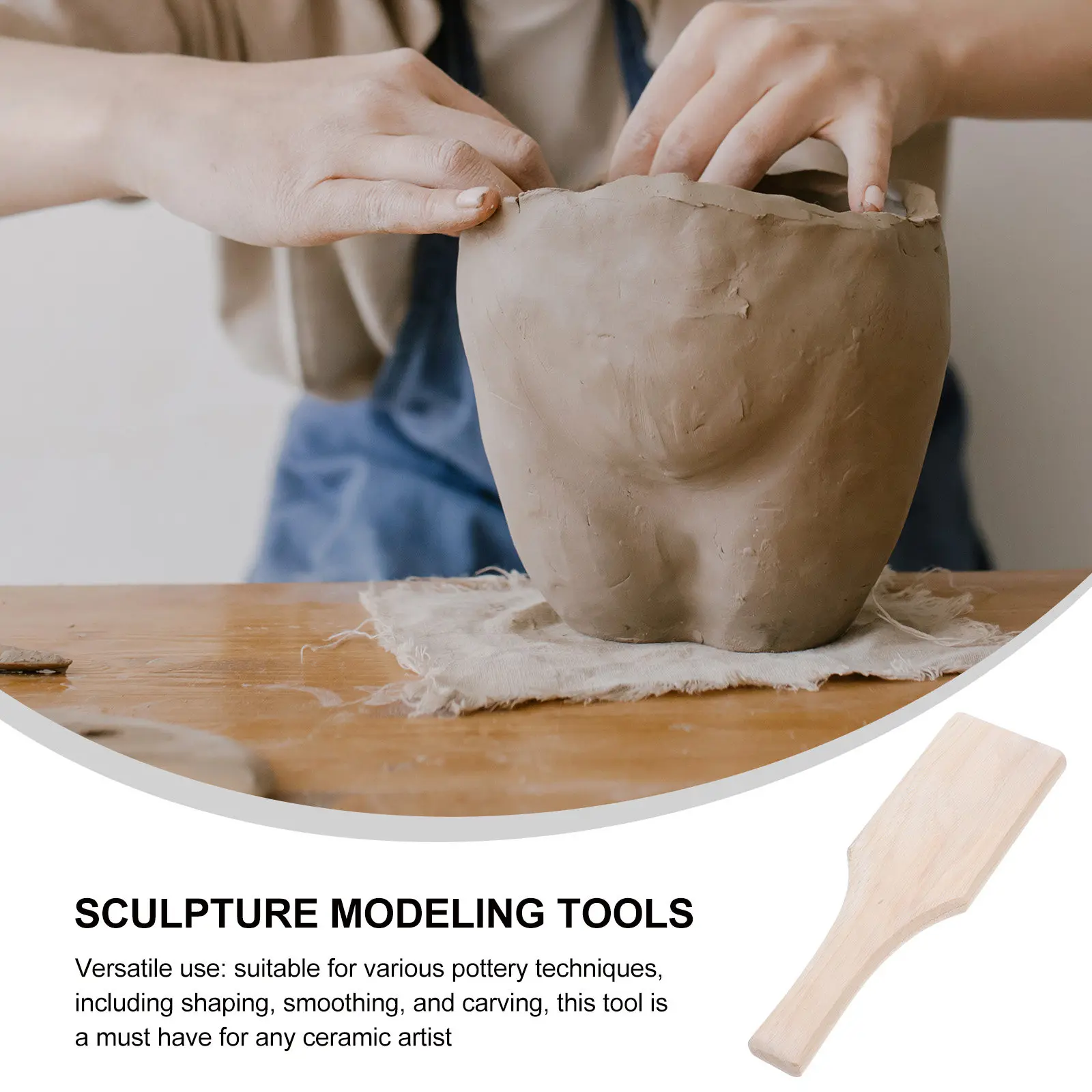 Wood Clay Paddle Pottery Tool Oversized Smooth Surface Ergonomic Grip Shaping Smoothing Clay Modeling Paddle Sculpture Tool