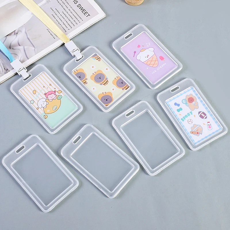 【IIOO】10Pcs New Plastic Card Sleeves With Lanyard Transparent ID Card Protective Cover Student ID Bus Card Holder