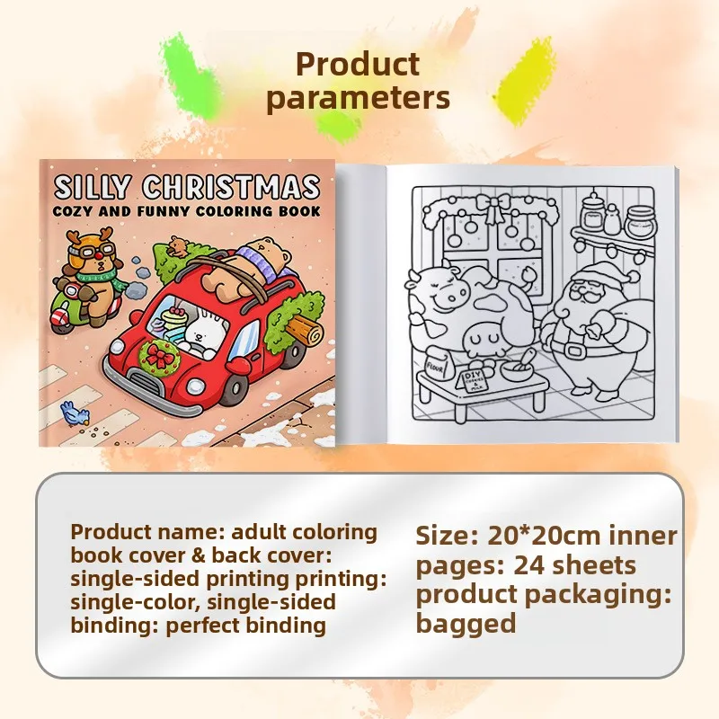 Silly Christmas Coloring Book Cute Funny Animal Reindeer Bear Bunny Car Xmas Cozy Winter Simple Line Stress Relief Drawing Book