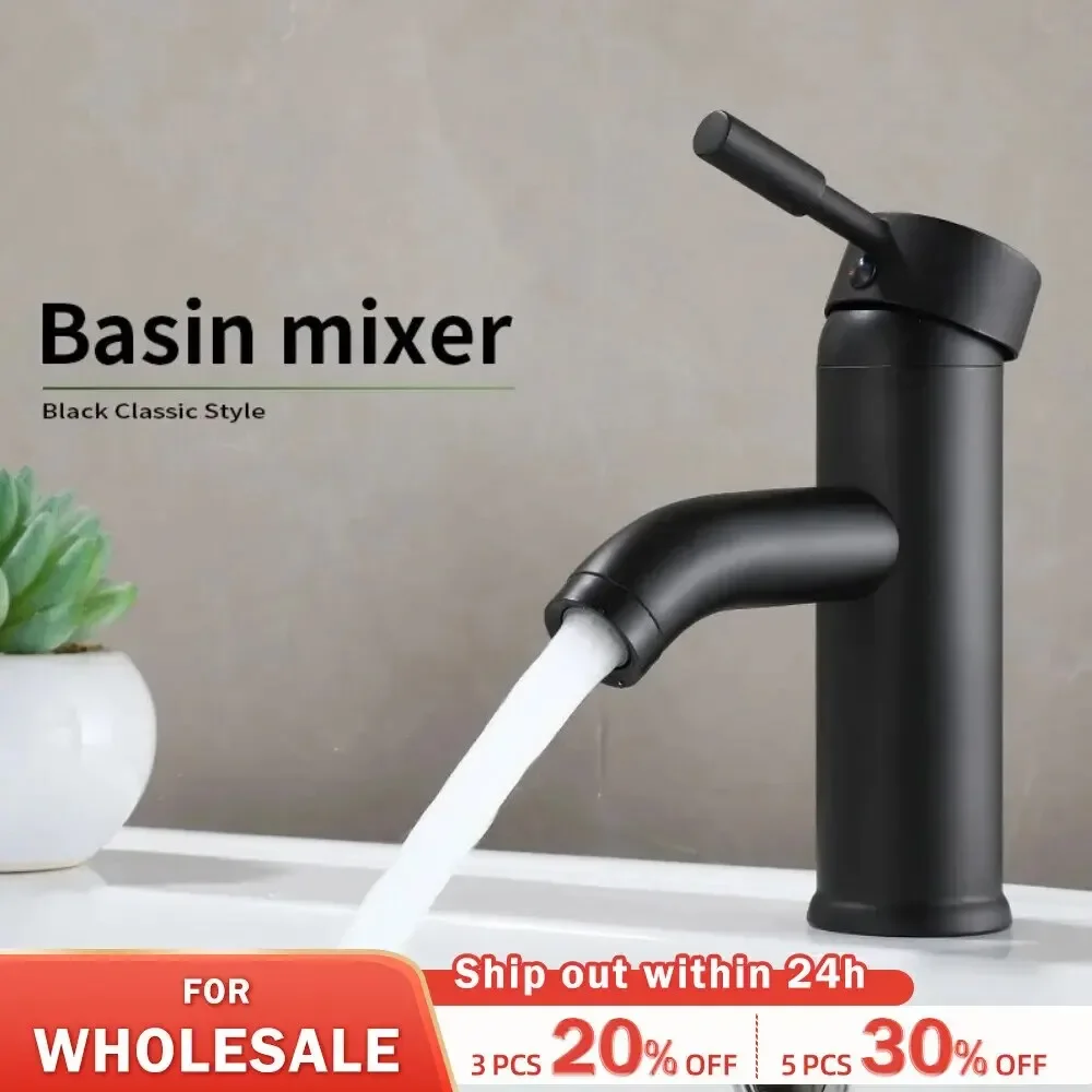 

Black Minimalist Style Bathroom Faucet Hot Cold Water Sink Mixer Tap Stainless Steel Basin Faucets