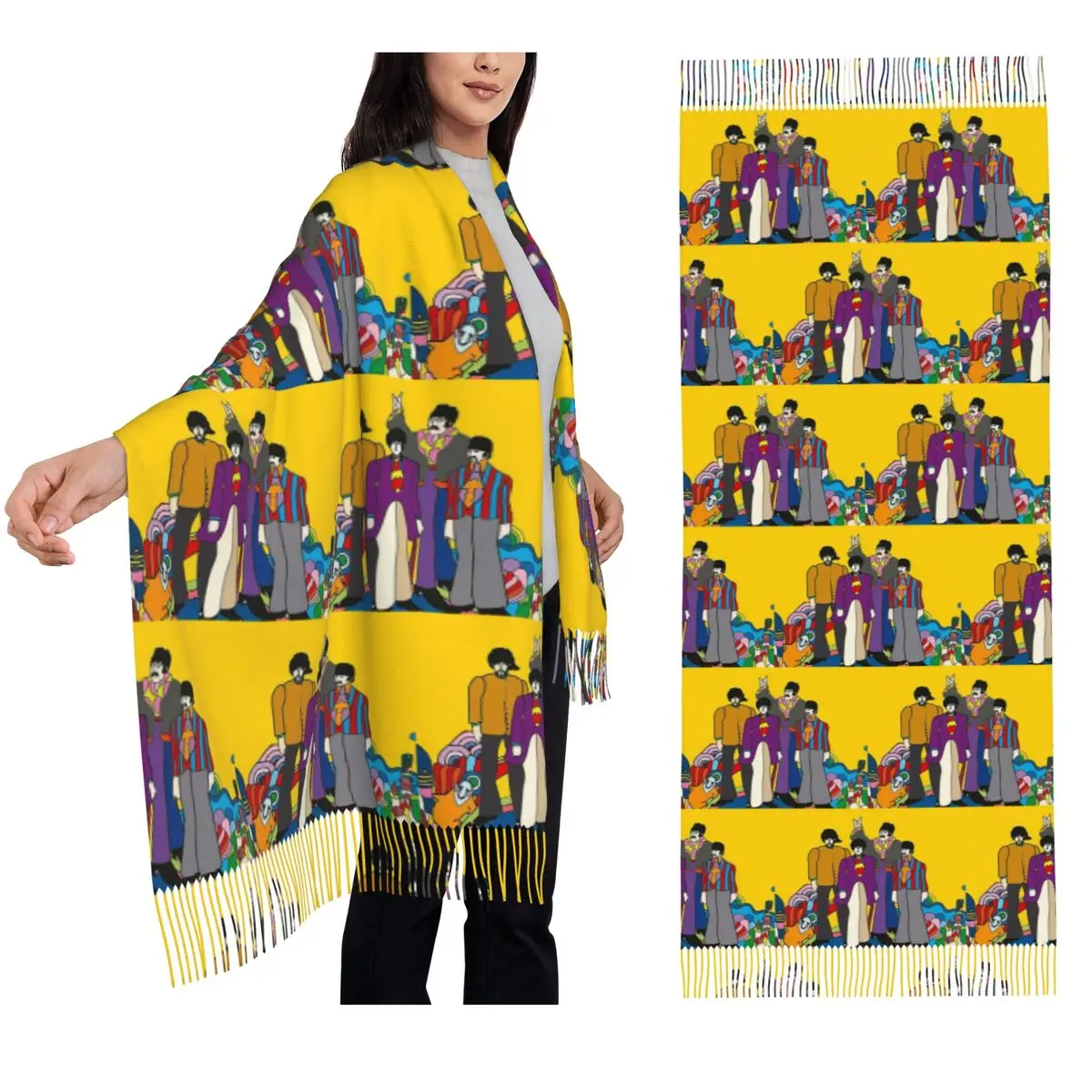 

Yellow Submarine Scarf Tassel Scarves for Women Soft Warm Shawls and Wraps Long Fall Winter Shawl Wrap