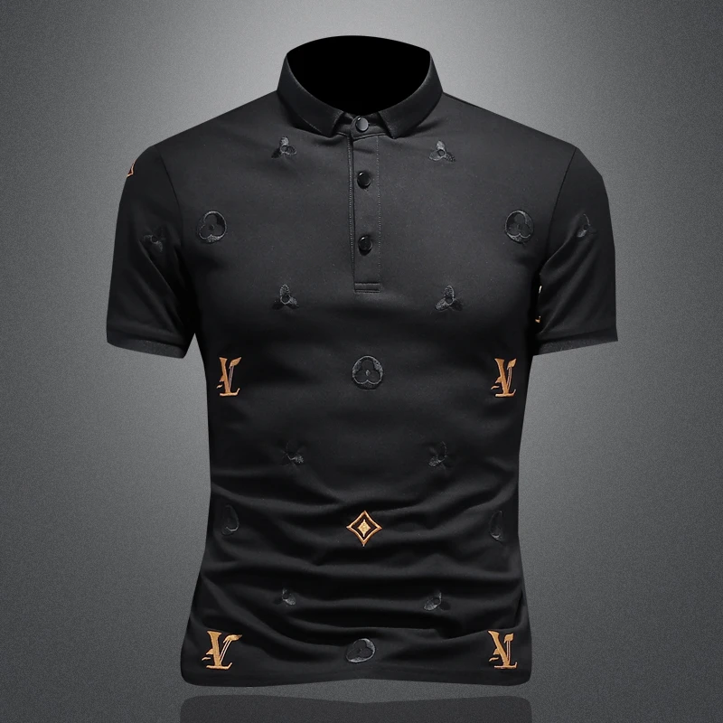 

Мужская модная рубашка с вышивкой, приталенного кроя, с коротким рукавом, повседневная, с отложным воротником, трендовая, премиум-класса, лето 2024, для городского делового стиля