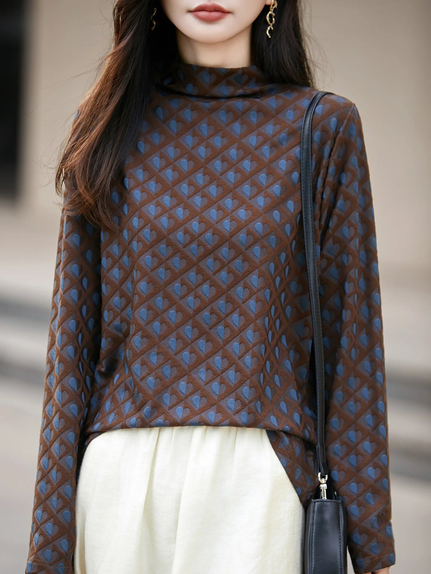 

Loose Women's Knitted Sweater High Ne Printed Long Sve Casual Sle Comfortable Soft Fabric Autumn Winter Faion Top