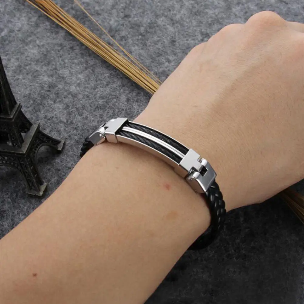 Steel Cable Bracelet Men's Titanium Steel Chain Braided Fashion Bracelet Black Metal Friendship Daily Wear Gift