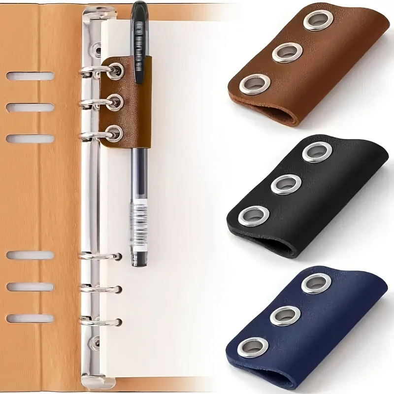 PU Leather Pen Holder Clip For Loose Leaf Notebook Journal Pencil Loop Fixed Clamp Home School Stationery Accessory