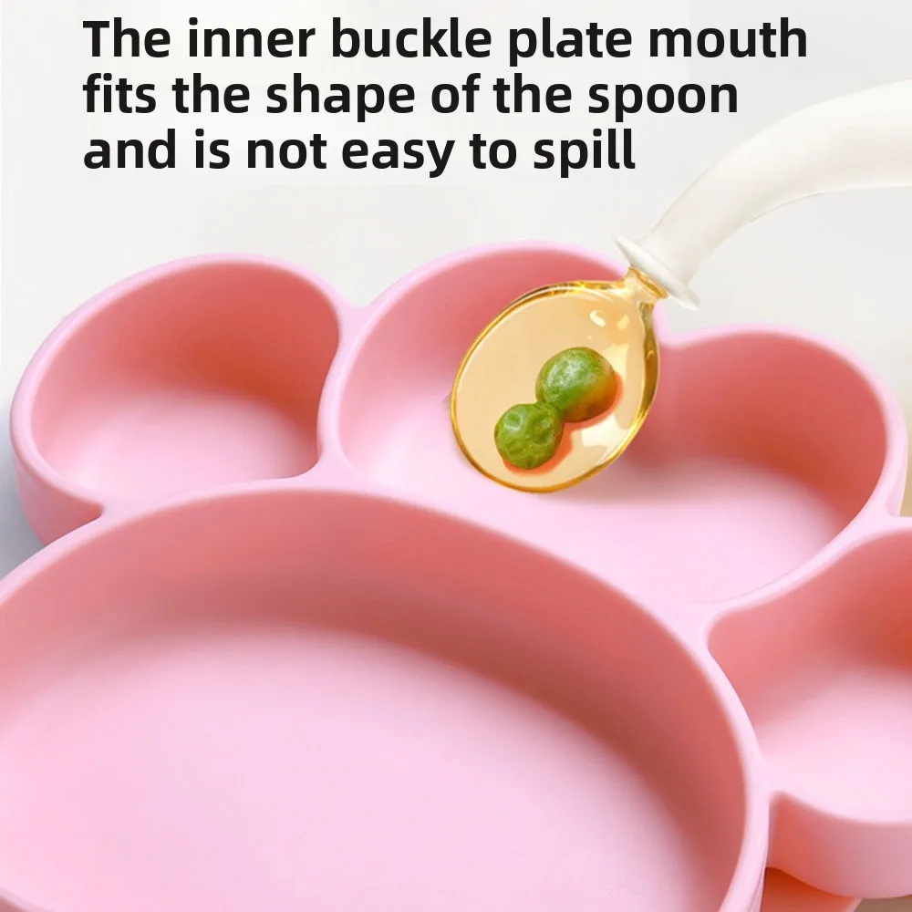 Piatto piano antiscivolo con aspirazione zampa di gatto Piatto di aspirazione in silicone diviso durevole senza BPA Stoviglie per alimentazione robusta e impermeabile