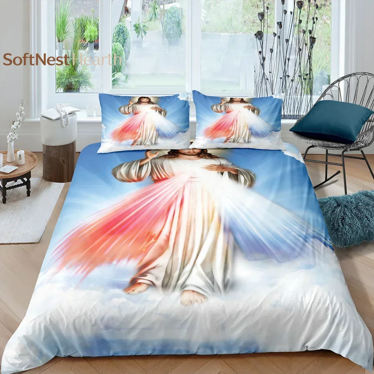 2026 3D Jesus Duvet Cover Christian Sacred Jesus Bedding Set God Bless You Soft Quilt Cover Set King/Queen Size For Adults Women