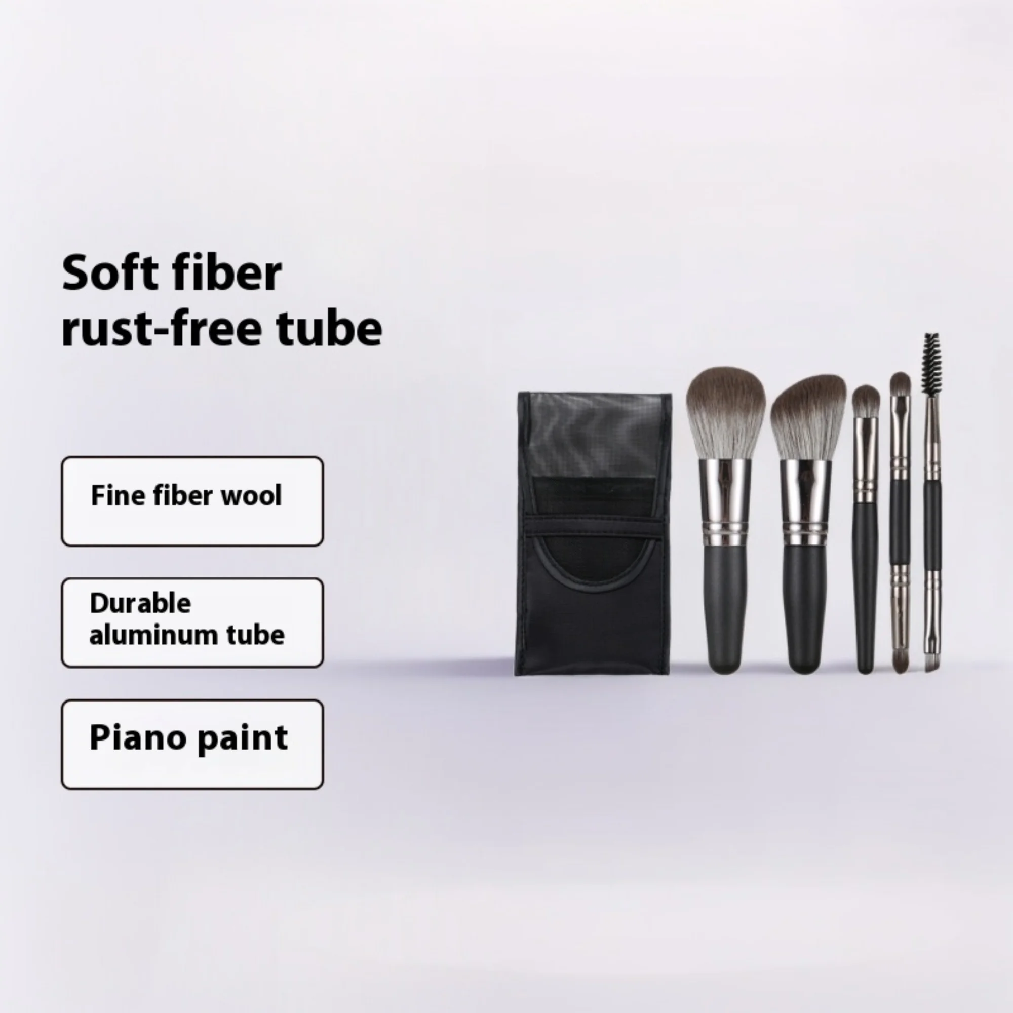 Immagine 3: 5 pezzi ombretto a doppia estremità ciglia eyeliner pennello per sopracciglia fard in polvere pennello per cipria in polvere pennello per trucco portatile con borsa