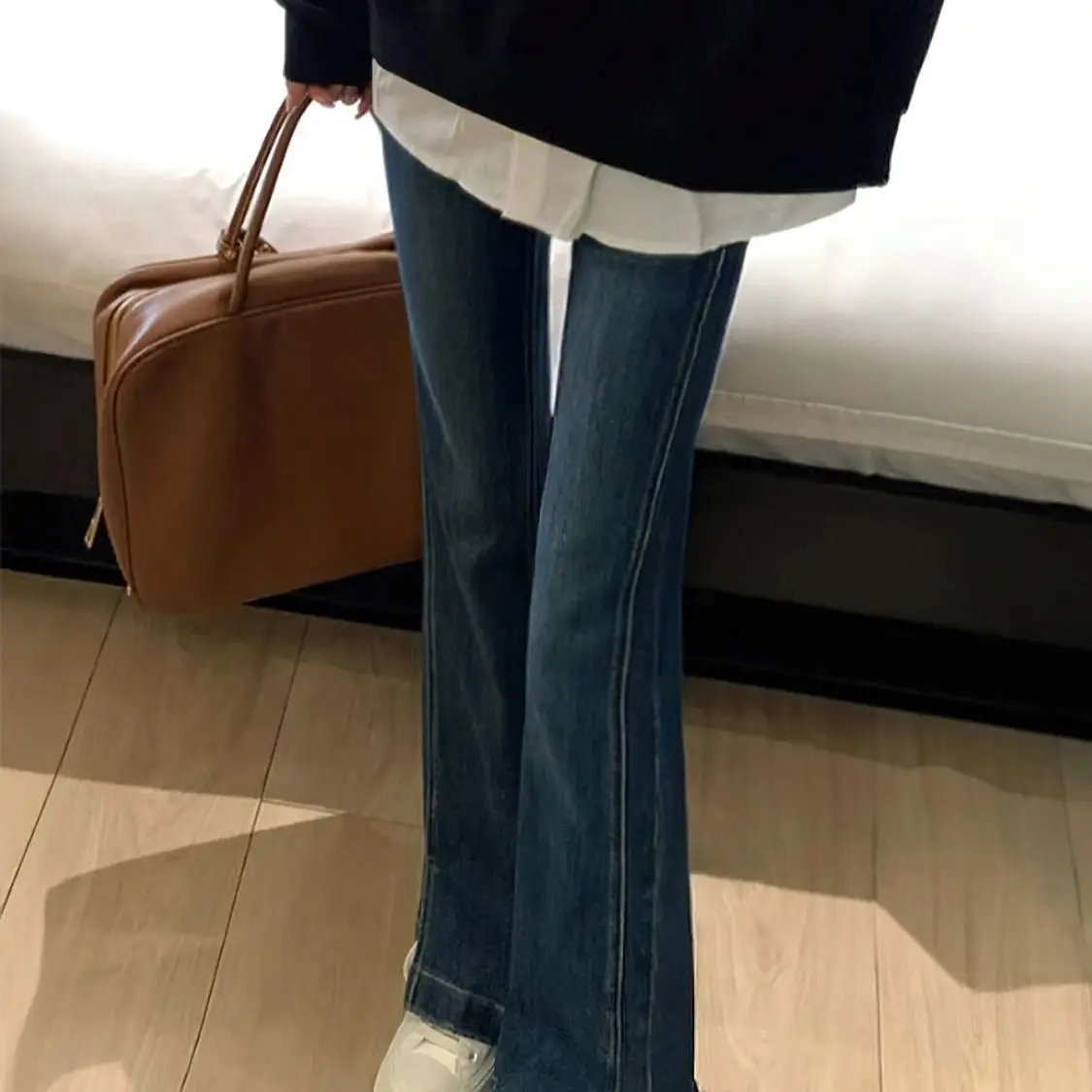 

Джинсы-клеш женские Deep Blue с высокой талией, весна-осень, новинка, большие размеры, для полных женщин, стройнящие, расклешенные брюки