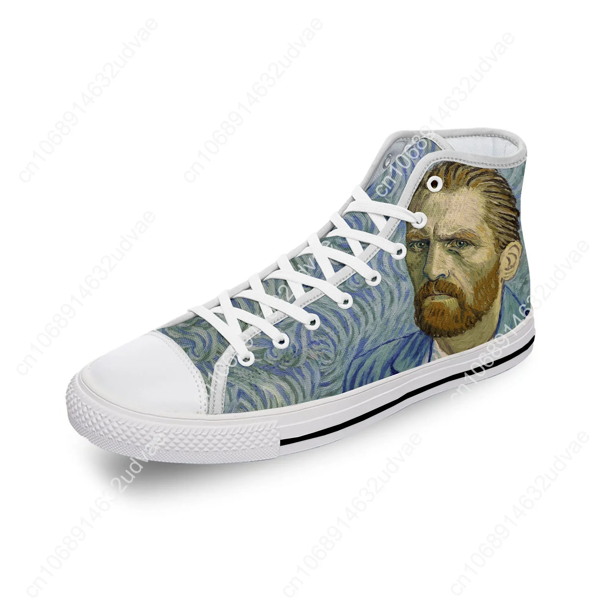 Van Gogh Oil Painting Aesthetic Starry Night White 3D Print High Top Canvas Shoes Men Women Lightweight Breathable Sneakers