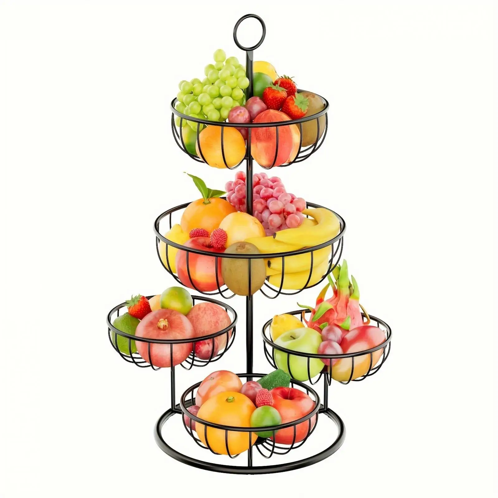 5 Tier Fruit Basket Large Capacity Multipurpose Kitchen Countertop Rack Metal Fruits Stand for Fruit Onion Potato Snack Holdiay