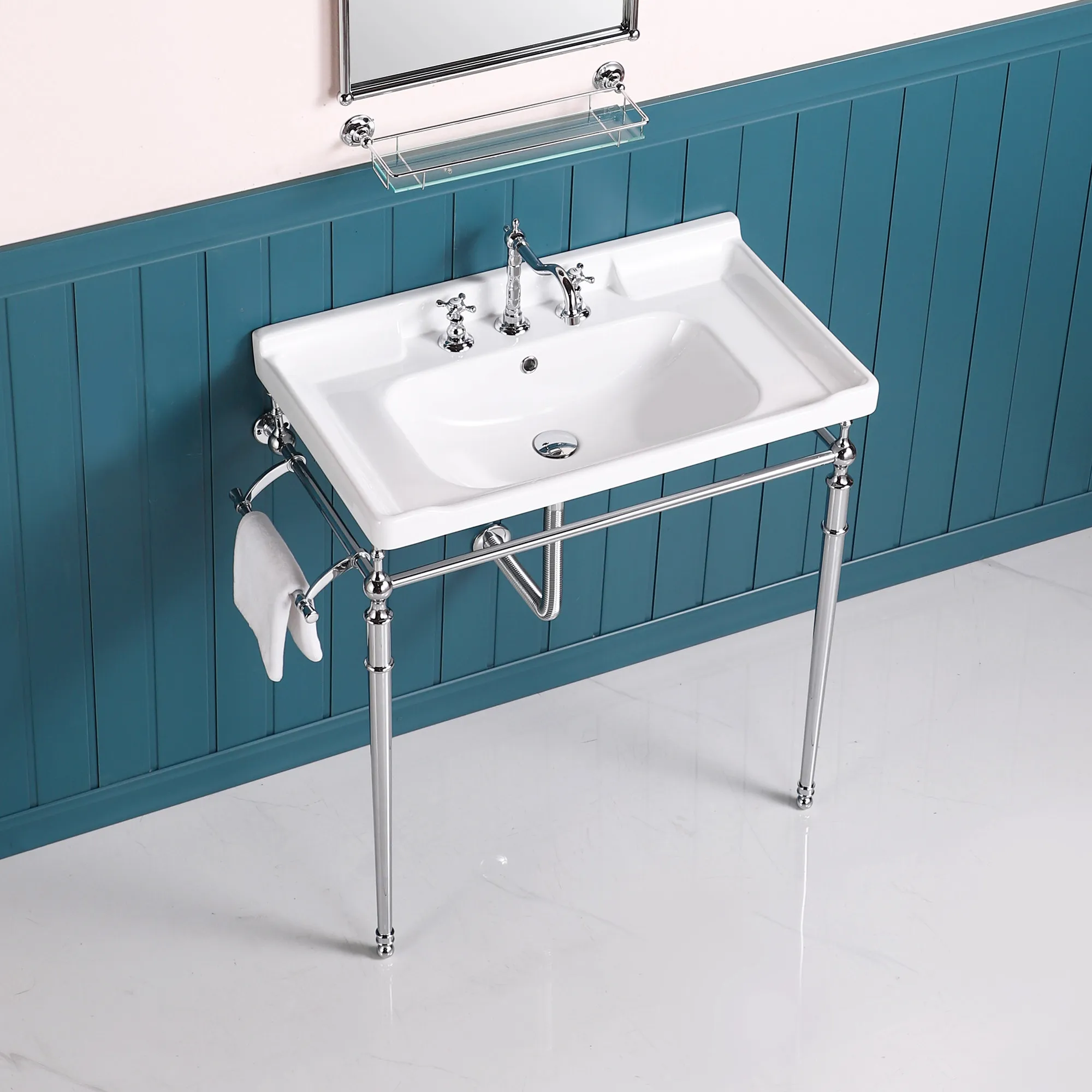 Copper bracket oversized wash basin, retro Nordic simple floor gold bracket wash basin integrated