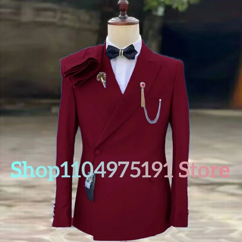 Latest Design Slim Fit Double Breasted Men Suits For Wedding Groom Tuxedos Formal Suits Best Man Prom Party Blazer Pants