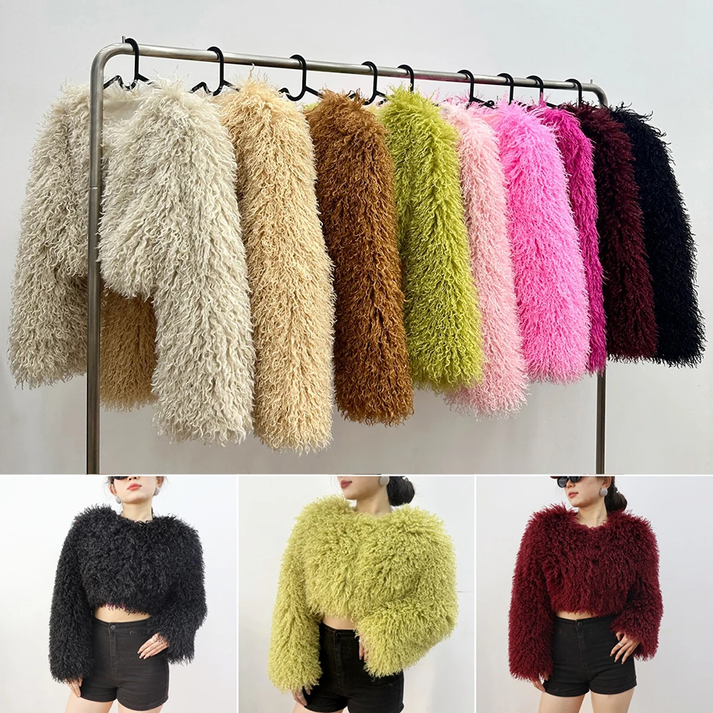 

Женское короткое пальто из искусственного меха, зимнее, пушистое, с открытым передом, роскошное, длинный рукав, теплый кардиган, пушистая куртка