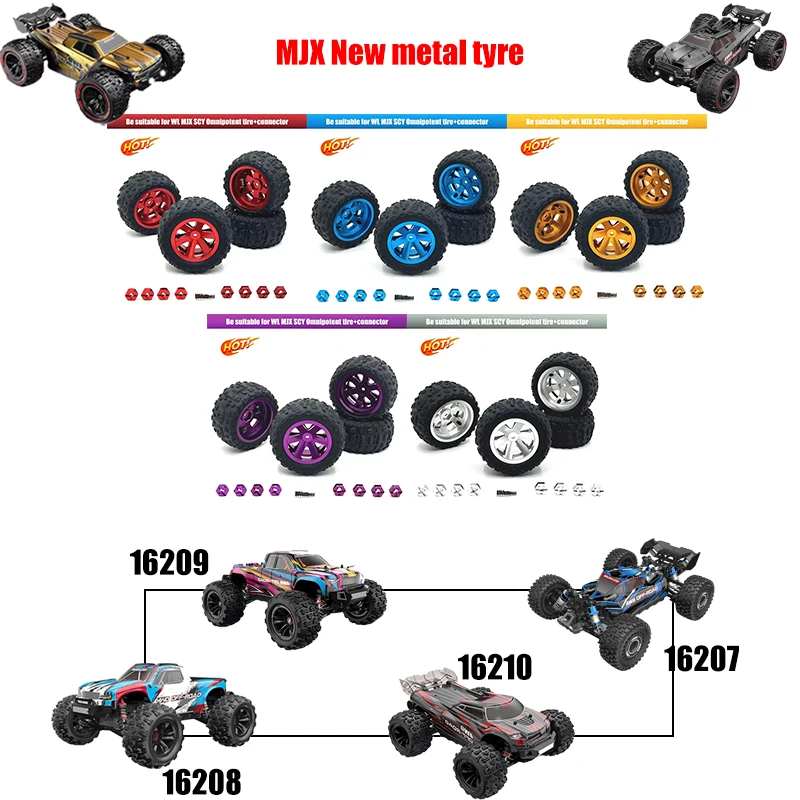

4 шт., 12 мм, обновленные металлические шины + разъем для обновления для MJX 14209 14210 H6V3, обновление 1/16, детали колес RC Monster Truck